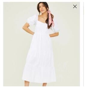 Altar'd State White Puff Sleeve Midi Dress size Small Cottagecore